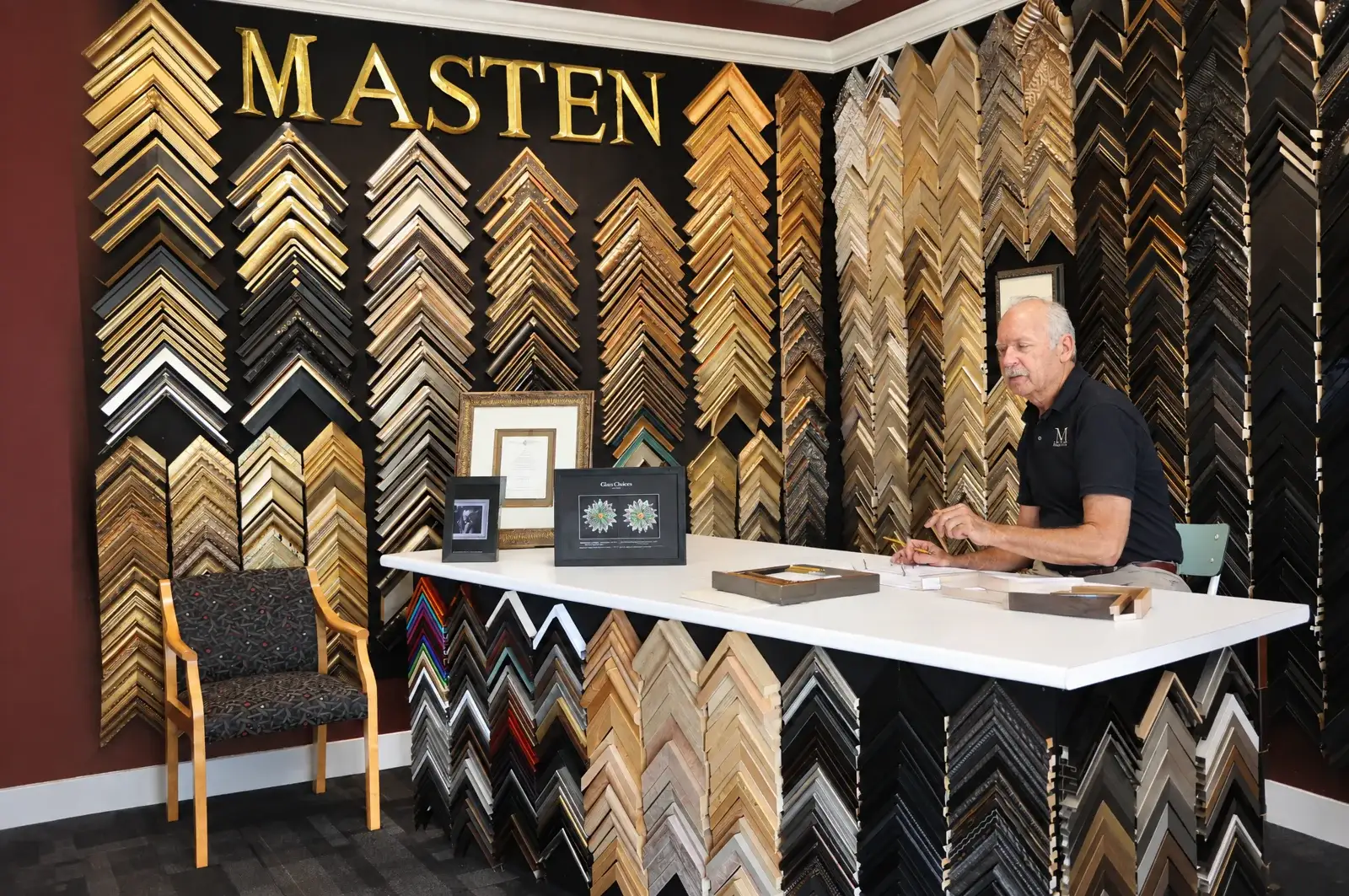 Inside the Masten Fine Framing studio in Greenwood Village